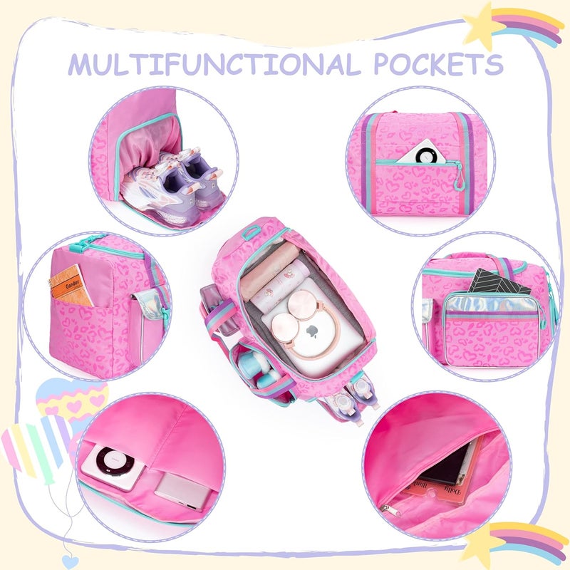 Oruiji Kids Duffle Bag Girls Women Travel Bag Gifts Overnight Bags for Girls Women Tote Sleepover Gym Dance Bags for Kids with Shoes Compartment - Image 4